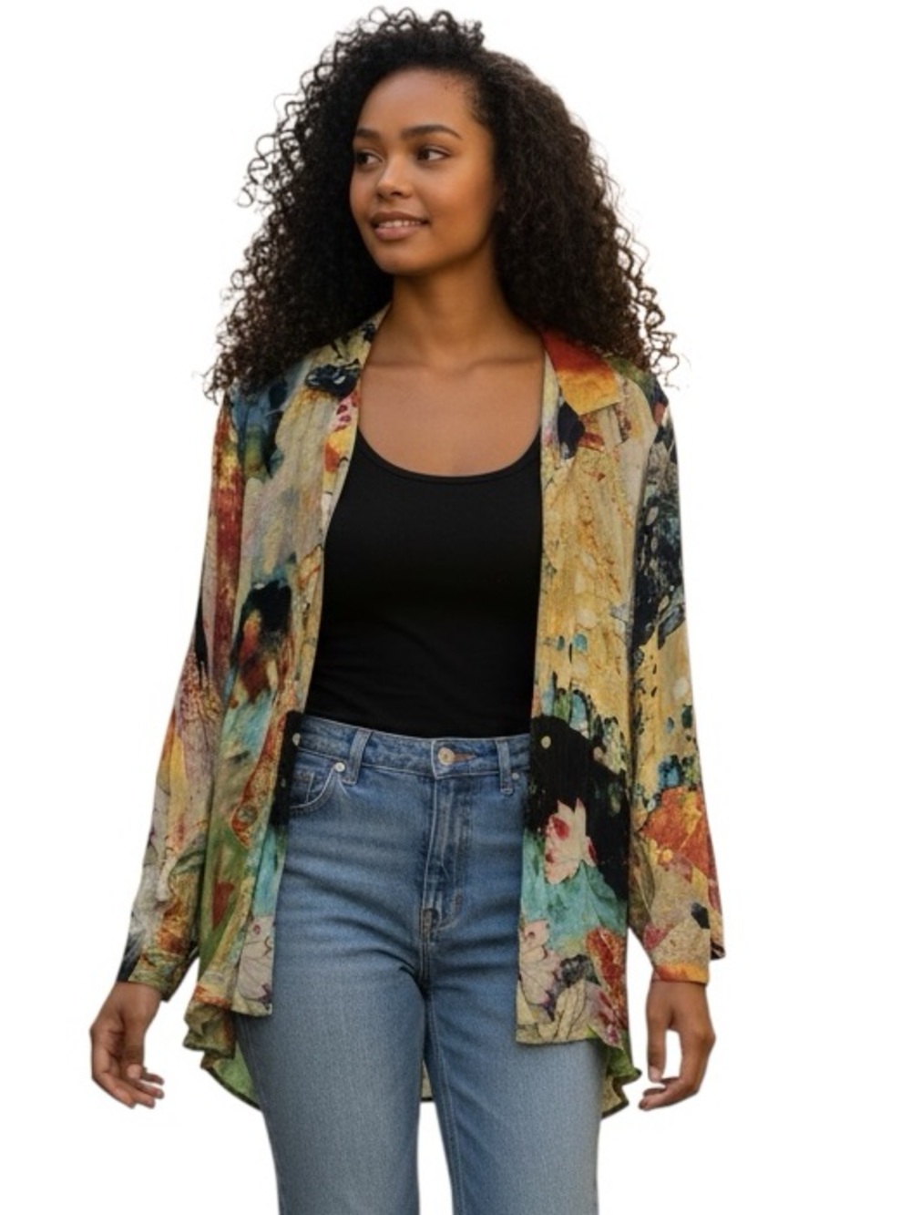 Citron 100% silk Artistic Multicolor Button-Front Shirt size large